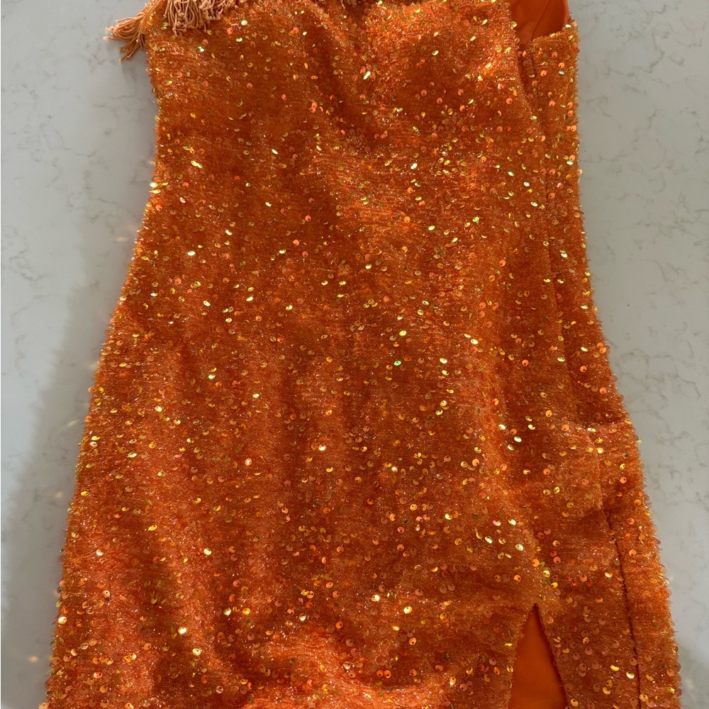 HOCO orange sequin dress